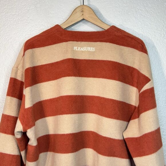 Pleasures Typo Cardigan Orange Striped Pockets Sweater Wool Blend Autumn Men L - Picture 3 of 11